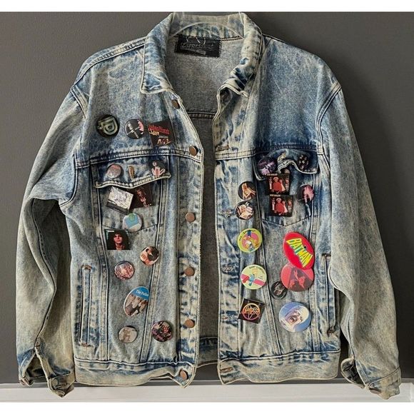 Jackets & Coats | Vtg 8S Acid Wash Jean Denim Jacket Rock Metal Music Hair  Bands Pins Buttons | Poshmark